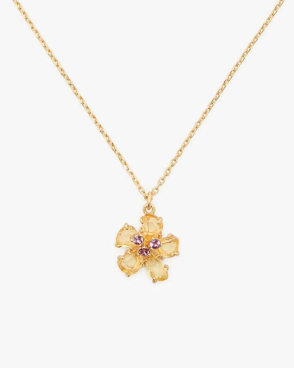 Kate Spade Gold Tone Flower Charm Pendant Necklace Crystal Adjustable